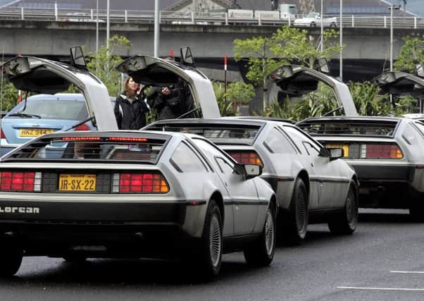 DeLorean cars gethered in Northern Ireland where the cars were first produced. Picture: AP