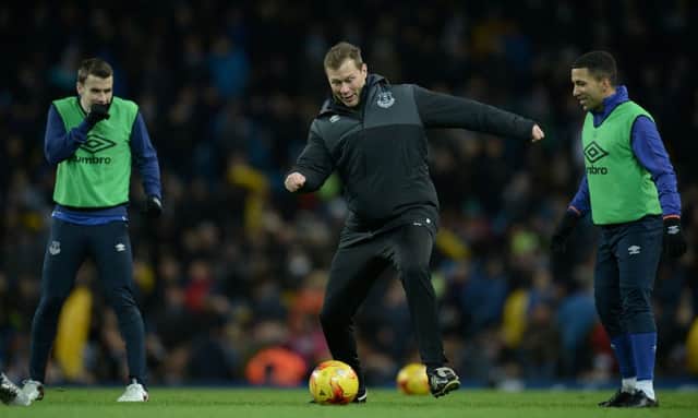 Duncan Ferguson, pictured in midweek at Manchester Citys Etihad Stadium in his role as Everton first-team coach, was declared bankrupt at the High Court in London. Picture: AFP/Getty