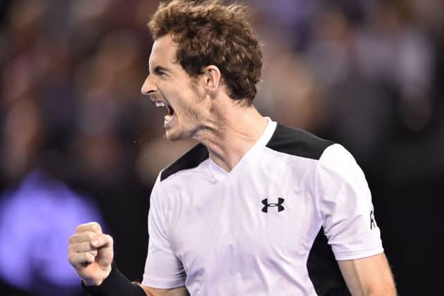 Andy Murray reacts during his hard-fought semi-final win over Canadas Milos Raonic. He faces Novak Djokovic in the final tomorrow. Picture: AFP/Getty