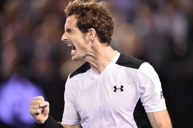 Andy Murray reacts during his hard-fought semi-final win over Canadas Milos Raonic. He faces Novak Djokovic in the final tomorrow. Picture: AFP/Getty