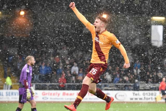 Motherwell's Chris Cadden Celebrates scoring the first goal of the game