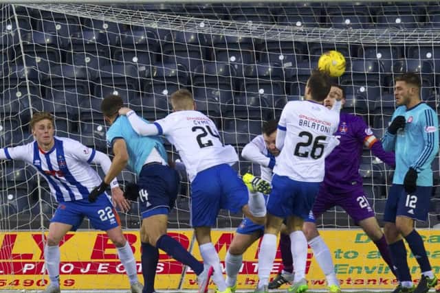 Hamilton's Carlton Morris (14) opens the scoring for his side
