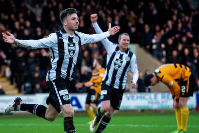 St Mirren's Calum Gallagher celebrates his goal.