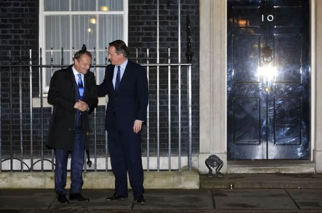 David Cameron welcomed European Council president Donald Tusk outside 10 Downing Street. Picture: PA