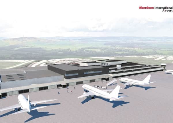 This rendering of the proposed redevelopment shows a greatly-expanded main terminal building. Image: Aberdeen International Airport