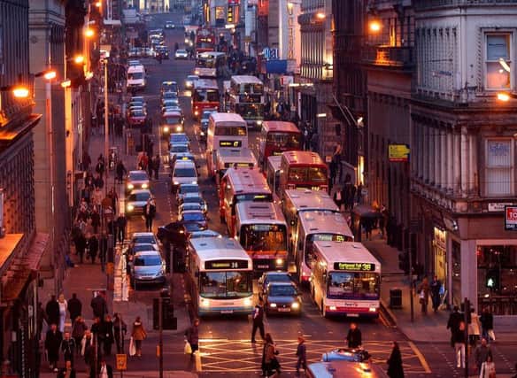 Renfield Street in Glasgow is choked with traffic during rush hour. Picture: Robert Perry