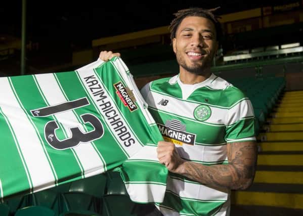 Colin Kazim-Richards is unveiled at Celtic Park. Picture: SNS