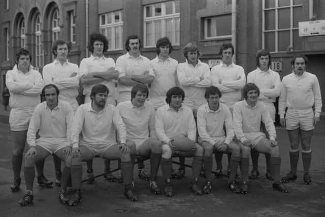 The Whites team at the Scotland rugby trial held at Murrayfield in December 1975.