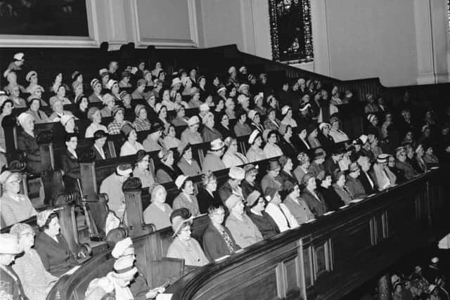 A meeting of the Women's Committee on Social Service, Temperance and Moral Welfare held at St Cuthberts church in Edinburgh in May 1964.
