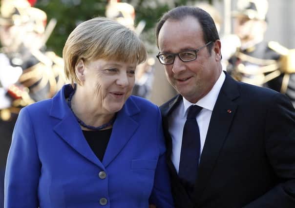 Francois Hollande and Angela Merkel, leaders of France and Germany, the countries seen by the Eurosceptic right in the UK as the ringleaders of a drive towards a United States of Europe. Picture: Getty