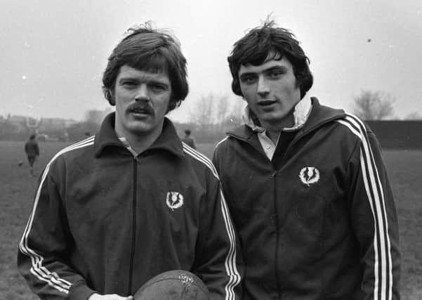 Scotland's new half-back pairing to face England at Murrayfield in February 1976, London Scottish team-mates Alan Lawson and Ron Wilson.