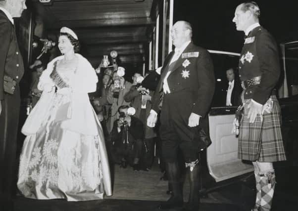 The Queen at the Royal Lyceum in Edinburgh in a dress by Sir Normal Hartnell. Picture: Contributed