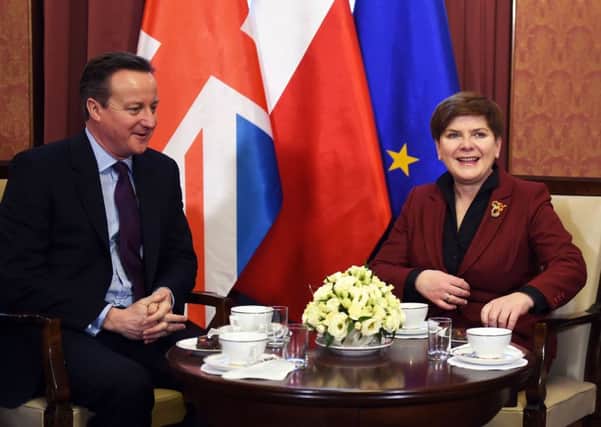 David Cameron met his Polish counterpart Beata Szydlo before travelling on to Copenhagen. Picture: AFP