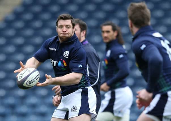 Alasdair Dickinson trains for Scotland's Six Nations opener against England. Picture: David Rogers/Getty Images