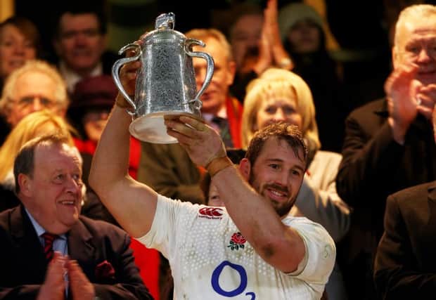 Then England captain Chris Robshaw lifts the trophy following last seasons 25-13 victory at Twickenham. Picture: Getty