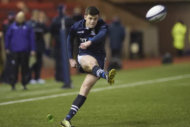 Man-of-the-match Blair Kinghorn, who scored the opening try, converts after Matt Smith's breakaway try. Picture: SNS Group / SRU / Paul Devlin