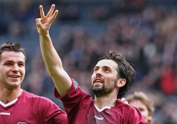 Paul Hartley celebrates his Hampden hat-trick against Hibs in the 2006 semi-final. Picture: by Jeff J Mitchell/Getty Images
