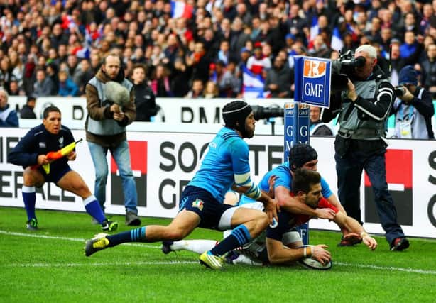Hugo Bonneval of France scores his team's third try. Picture: Getty