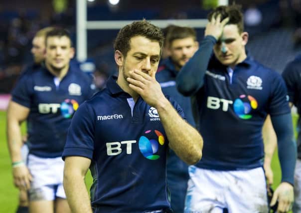 Disappointment for Scotland captain Greig Laidlaw at full-time. Picture: SNS