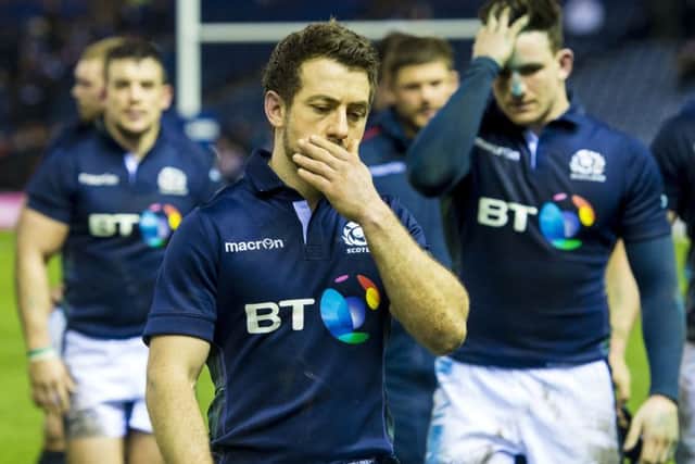 Disappointment for Scotland captain Greig Laidlaw at full-time. Picture: SNS