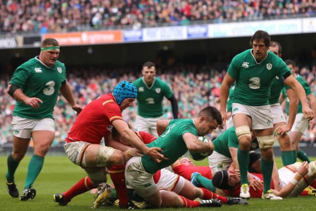 Ireland scrum-half Conor Murray forces his way over to score Irelands try in Dublin yesterday. Picture: contributed
