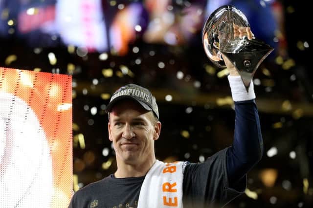 Veteran Peyton Manning of the Denver Broncos celebrates with the Vince Lombardi Trophy. Picture: Getty Images