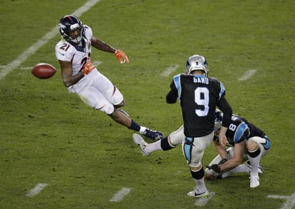 Carolina Panthers Graham Gano (9) misses a field goal during the second half of the NFL Super Bowl 50. Picture: AP