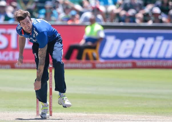Reece Topley, bowling to JP Duminy on Saturday, is targeting a 5-0 whitewash of South Africa. Picture: AFP/Getty Images