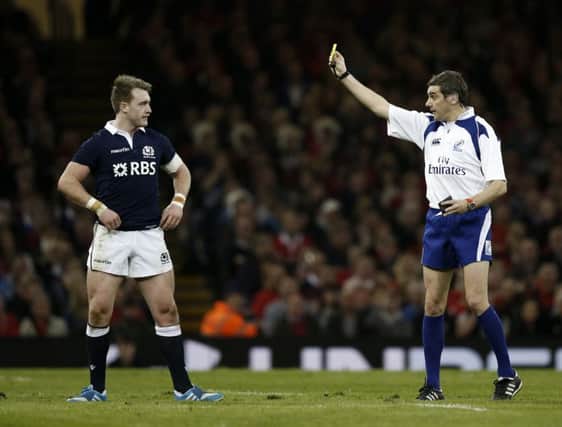 Scotland's Stuart Hogg was sent off in Cardiff two years ago after initially being shown the the yellow card. Picture: Adrian Dennis/AFP/Getty Images