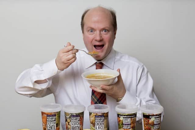 David Sword with the Scottish Soup Company's range that will be stocked by Tesco. Picture: Dominic Cocozza