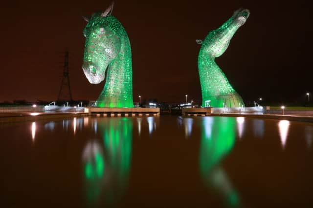 The Kelpies were lit up in green. Picture: Contributed