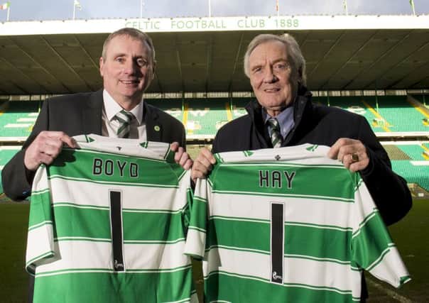 Former Celtic greats Tom Boyd, left, and David Hay were appointed as club ambassadors yesterday. Picture: SNS