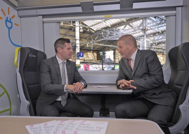 Mr Derek Mackay, Transport Minister, officially opened  a life-size model of the interior of the new electric trains Neil Hanna Photography