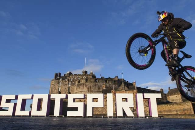 Scottish trials cyclist Danny MacAskill joins VisitScotland to reveal the true ÃœSpirit of Scotland" at Edinburgh Castle. Picture: HEMEDIA