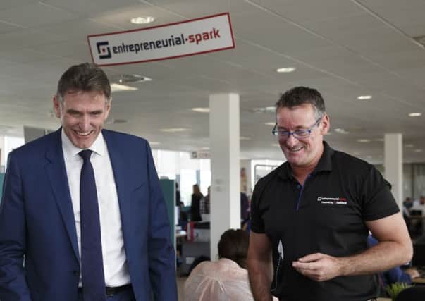 RBS chief executive Ross McEwan, left, with ESpark boss Jim Duffy. Picture: Robert Perry