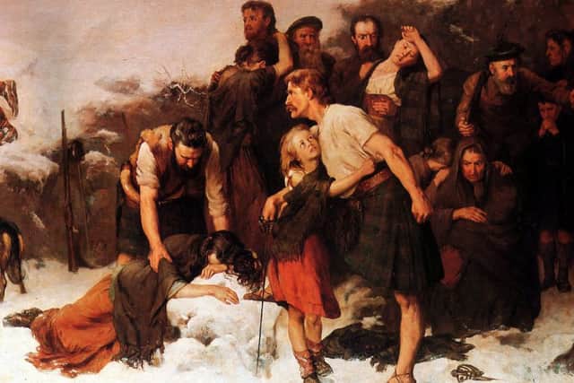 Glencoe massacre painting, clan Campbell murdered members of the Clan MacDonald in Glencoe 1692