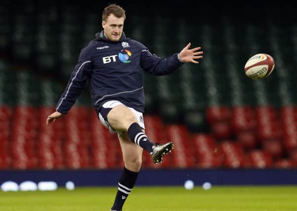 Stuart Hogg practises at the Principality Stadium last night. He was sent off against Wales in 2014. Picture: PA