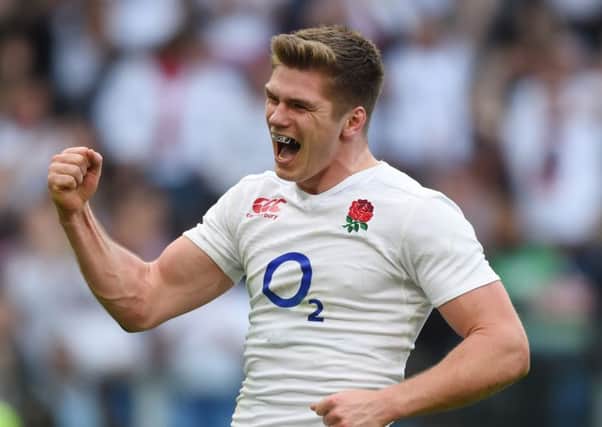 Owen Farrell of England celebrates after scoring his team's fifth try. Picture: Getty