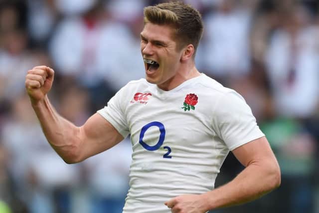 Owen Farrell of England celebrates after scoring his team's fifth try. Picture: Getty
