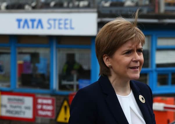 First Minister Nicola Sturgeon at Tata Steels Dalzell plate rolling works in Motherwell last October. Picture: Getty Images
