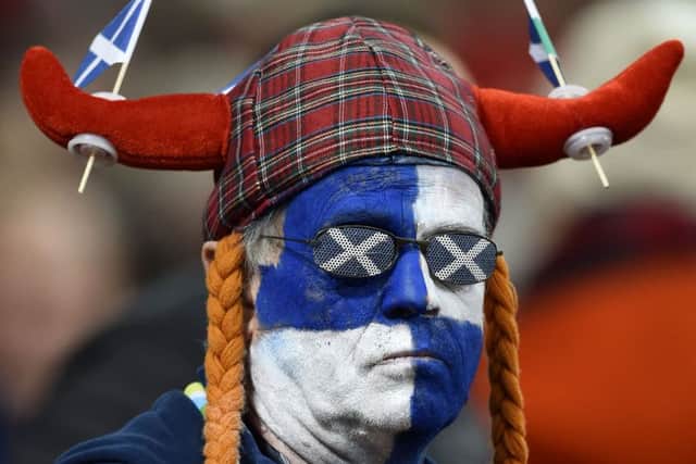 A despondent Scotland fan looks on during the defeat in Cardiff. Picture: PA