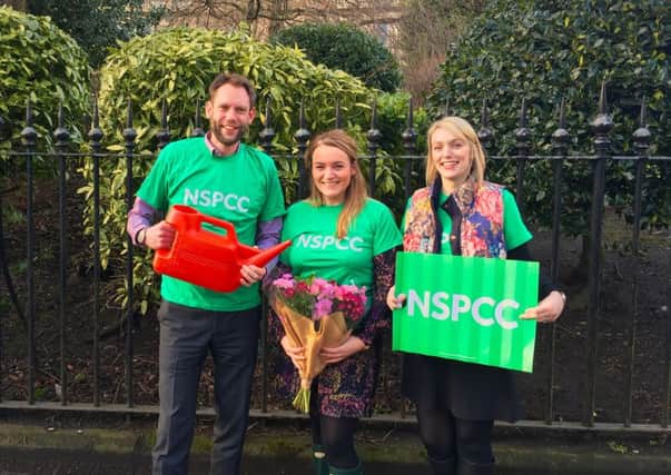 Martin Dare and Annie Wheeler of Gardening Scotland and Brooke OConnell, NSPCC Scotlands Gifts in Wills fundraiser
