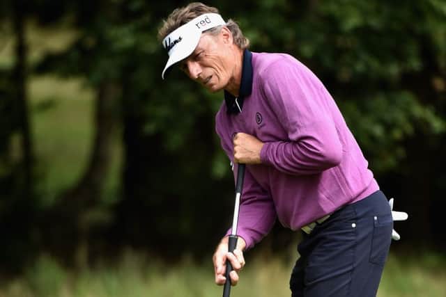 Bernhard Langer with his old-style anchored putter. Picture: Getty