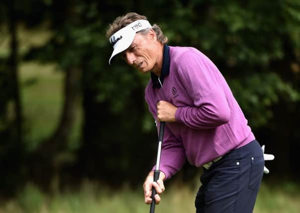 Bernhard Langer with his old-style anchored putter. Picture: Getty