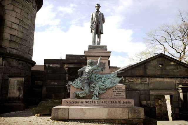 The statue of Lincoln and memorial in the Old Calton Cemetery. Picture: TSPL