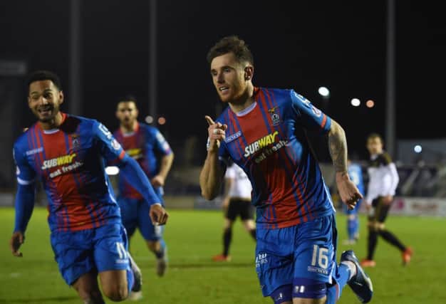Inverness Caley Thistles Greg Tansey, wanted by Aberdeen in the transfer window, celebrates his penalty against them last night. Picture: SNS
