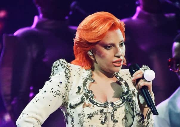 Lady Gaga performs a tribute to the late David Bowie. Picture: Getty Images/NARAS