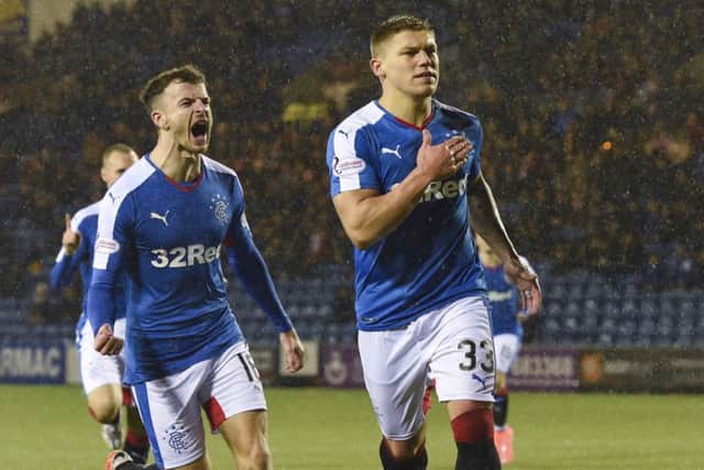 Rangers' Martyn Waghorn celebrates after giving his side the lead. Picture: SNS