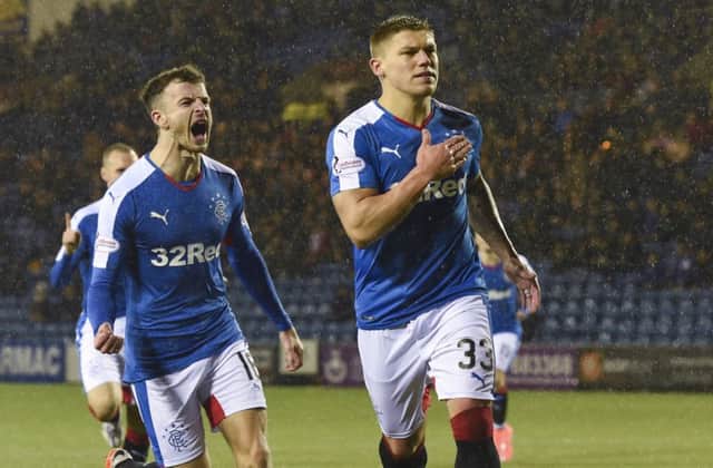 Rangers' Martyn Waghorn celebrates after giving his side the lead. Picture: SNS