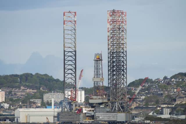 The Ensco 100 jack-up rig at the Port of Dundee. Picture: Alan Richardson